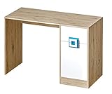 Marmex Nico N10 Schreibtisch 120 cm mit Schrank, Schreibtisch mit Schublade für Arbeit, Arbeitszimmer, Jugendzimmer, Kinderzimmer (Eiche hell + weiß +Türkis)