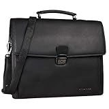 STILORD 'Noel' Aktentasche Leder Herren Vintage Schwarz Groß Klassische Arbeitstasche Bürotasche Umhängetasche Dokumententasche mit Laptopfach 13,3 Zoll und Trolley