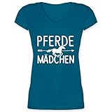 Pferde Geschenk und Reiten Zubehör - Pferde Mädchen Motiv - S - Türkis - Pferde mädchen - XO1525 - Damen T-Shirt mit V