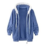 Ronamick Fleecejacke Damen Weich Teddy Fleecejacke Einfarbig Fleecemantel Reißverschluss Winterjakce Elegate Hoodie Mantel Kuschelig Plüschjacke Frauen Warme Kapuzenjacke Flauschige Sweatjack