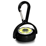 Kleine runde LED-Leuchte mit Karabiner als Mini Schlüsselanhänger Taschenlampe - 120 Lumen Superhelles COB Notfalllicht - Batterie LED-Lampe mit 3 Modi Stärkste Stroboskop Taschenleuchte (Schwarz)