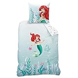 CTI Arielle Meerjungfrau Bettwäsche Bettbezug 135x200 80x80 Baumwolle · Kinderbettwäsche für Mädchen Disney Prinzessin Mermaid · 2 teilig · 1 Kissenbezug 80x80 + 1 Bettbezug 135x200