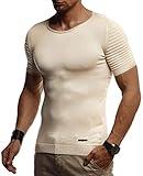 Leif Nelson Herren Sommer T-Shirt Rundhals Ausschnitt Slim Fit aus Feinstrick Cooles Basic Männer T-Shirt Crew Neck Jungen Kurzarmshirt O-Neck Sweater Shirt Kurzarm Lang LN20754 Beige XX-Larg