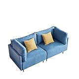 Blau Gemütlich Modern Sofa L188cm x B76cm x H84cm, Stoffsofa mit Armlehnen Kissen Polster, Massivholzrahmen Zylindrische Goldene Metallbeine Couch, Komfortabel für Wohnzimmer Wohnungen Studios Bü