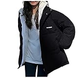 SSLLM Damen Baumwolle Steppjacke Parka mit Kapuze Harajuku Dicker Warm Winterparka Reißverschlussjacke Lose Casual Y2k Wintermantel Outdoor Jacke Parka mit Taschen und Kordelzug