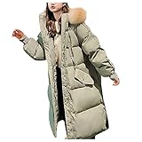 Lomelomme Damen Casual Daunenmantel Winterjacke Lange Daunenjacke Warm Parka Jacke mit Fellkapuze Wintermantel mit Taschen Leichte Outdoormantel Steppjacke Stepp