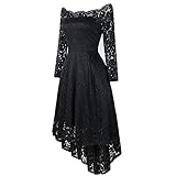 Julhold Damen Kleid Cocktailkleid Abendkleider Festlich Ballkleid Vintage Spitze Ballkleid Brautjungfernkleider Sexy Hochzeit Party Minikleid (Schwarz, S)
