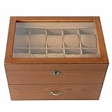 Futchoy 20 Slots 2 Schicht Uhren Holz Uhrenbox Schmuckkasten SchmuckSchrank Schmuckschatulle Schmuckkoffer Glasdeckel mit Schublade und Schloss,Schaufenster (Mit Oberlicht)