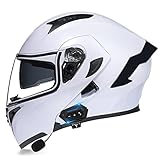 QXFJ Motorradhelm Helm Klapphelm Mit Bluetooth Motorradhelm Integrierter Bluetooth-Helm DOT/ECE Genehmigt Motorrad Full Face Helm Rollerhelm Anti-Fog-Doppelspiegel Sturzhelm Unisex Saubere L