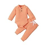 JIAYOUA Neugeborenes Baby Baby Mädchen Gerippte Strick Sweatshirt Einfarbig Knopfleiste Langarm T-Shirt Stricken Pullover Top Hosen 2 Stück Herbst Winter Outfits S