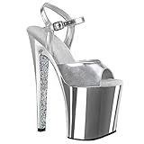 Stool 20CM / 7.87IN Frauen sexy einfarbig Stilettos Open Toe Platform Schnalle Riemchen High Heels Sandalen Pumps Pole Dance Stripper Party Sandalen,Silber,37 EU