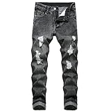 Capabes Trendige zerrissene Jeans für Herren, einfache und Bequeme All-Match-All-Match-Jeans mit mittlerer Taille und Reißverschluss 30