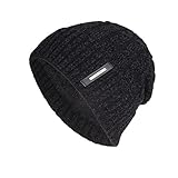 Mütze Herren Schwarz Beanie Warme Herbst- Und Wintermütze Plus Flaum Weichem Fleecefutter Futter Verdickte Fleece Mütze Winddicht Strickmütze Wintermütze Verdickungsmütze Beanie Hat Vintag