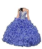 yhfshop Damen Abendkleider Elegant,Unregelmäßiges Quinceanera-Kleid mit Perlenstickerei,Lake Blue,US16w,Elegant Frauen Bodenlang Abendk