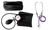 Blutdruckmessgerät Oberarm 1-Schlauch + Stethoskop Doppelkopf Violett Doppelkopfstethoskop 1 Stück (= 1 Set - 2 Artikel) - Stetoskop plus RR-Gerät zertifizierte Klinik