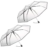 Carlo Milano Regenschirm transparent: 2er-Set Automatik-Taschenschirm mit transparentem Dach, Ø 100 cm (Damen-Regenschirm)