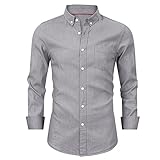 Qienjn Jeanshemden Herren Basic Slim Fit Einfarbig Klassische Herrenhemd Frühling Herbst Business Casual Hochzeit Party Herren Langarm Herren Freizeithemd B-Grey L