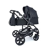 Pixini California Kinderwagen (mit Stoffwanne/Sitz/Wickeltasche/Cupholder/Regenschutz Kunstleder schwarz)