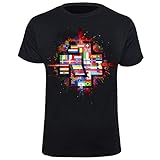 Rammstein Herren T-Shirt Flaggen Offizielles Band Merchandise Fan Shirt schwarz mit mehrfarbigem Front Print (3XL)