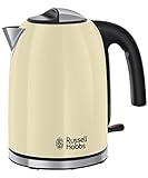 Russell Hobbs Wasserkocher Colours+ Creme, 1,7l, 2400W, Schnellkochfunktion, optimierte Ausgusstülle, herausnehmbarer Kalkfilter, Wasserstandsanzeige, Füllmengenmarkierung, Teekocher 20415-70