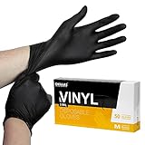 OKIAAS Einweghandschuhe Schwarz M, Vinyl Einmalhandschuhe Puderfrei, 5 mil, 50 Stück Tattohandschuhe Latexfrei Handschuhe Einweg für Kochen, Grill,
