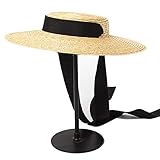 Fanuse Breiter Rand Boater Hat 15Cm Krempe Stroh Hut Flache Frauen Kentucky Derby Hut Schwarz Ribbon Tie Sonnen Hut Strand MüT