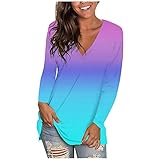 Kviklo Langarm Tie-Dye V-Ausschnitt Tops Damen Sommer Mode Casual Gradient T-Shirt Bluse, himmelblau, S