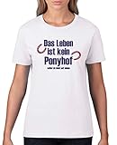 Comedy Shirts - Das Leben ist kein Ponyhof - Damen T-Shirt - Weiss/Lila-Fuchsia Gr. L