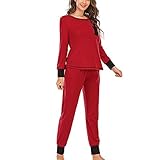 Damen Casual Loose Soft Home T-Shirt Kleid Nachthemd Sleepshirt 0 Hals Langarm Wear Lounge Wear Home Sleep Set, rot, 46