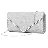 Alifyt Damen-Clutch, elegante Pailletten, Abend-Clutch, Geldbörse, Umschlag, Kette, Schultertaschen, funkelnde Abend-, Braut-, Ball-, Party-Handtasche, Silber 2,