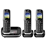 Panasonic KX-TGJ323GB Familien-Telefon mit Anrufbeantworter (schnurloses Telefon mit 3 Mobilteilen, strahlungsarm, Anrufschutz) schw