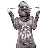 Darringls Damen Hoodie große größen Kapuzenjacke Sonne Mond Baum Gedruckt Vintage Hoodie Sweatjacke Sweatshirt Oberteil Pullover langärmelige Kapuzenpullover Sweatshirt Halloween Kostüme mit Mask