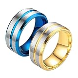 Aotiwe Paar Partnerringe Goldblau Ringe Doppelköper, Rostfreier Stahl Damen 65 (20.7) & Herren 60 (19.1)