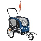 Pawhut 2-in-1 Hundeanhänger Haustier Fahrradanhänger Hundetransporter Hunde Fahrrad Anhänger Oxfordstoff Atmungsaktiv Metall Oxford Gewebe Blau+Grau 122 x 58 x 74