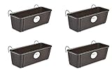 4 Stück Pflanzkasten im Rattan Design mit integriertem Wasserspeicher und Metallrahmen für Geländer Aller Art oder zum Aufstellen, Maße B 50 x H 18 x T 16 cm, Farbe b