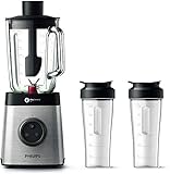 Philips HR3655/00 Standmixer (1400 Watt, ProBlend 6 3D Technologie, 2 Liter Glasbehälter, 2x Trinkbecher, Spülmaschinenfest)