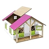 Van Manen 610168 - Kids Globe Farming Pferdestall Holz, 1:24 - mit 2 Boxen, Werkstatt; Dach+Türen beweglich, Farbe pink