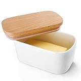 Sweese 303.101 Butterdose Porzellan für 250 g Butter, Holzdeckel mit Silikon-Dichtlippe, Weiß