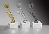 Henecka 🎯 Dart-Pokal, Dart-Trophäe, Dartpfeil-Figur auf Marmorsockel, mit Wunschgravur, wählbar in 3 Farben (Resin)