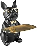 BERTY·PUYI Bulldog Statue Aufbewahrungsfach Harz Süße Französische Bulldogge Skulptur Schlüsselhalter Candy Disc Schmuck Ohrringhalter-Black