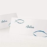 sendmoments Tischkarten Konfirmation personalisiert, Christlich Blau, 10er Set Klappkarten, einzeln individualisiert mit den Namen der Gäste, Tischdeko, Wahl aus 3 hochwertigen Pap