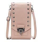 Eslcorri Handytasche zum Umhängen, Damen Handy Umhängetaschen, Mini-Tasche Schultertasche Cross-Body Reisepass Geldbörse, Täschchen mit Kartenfächer Nietdekoration für iPhone 5/6/7/8/X Plus(Rosa)