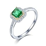 ANAZOZ Echtschmuck Damen Ring 18 Karat 750 Weißgold 0.9 Karat Smaragd 0.2 Karat Diamant Trauring Damen 4 Klaue Solitärring Größe 57 (18.1) AN0041