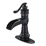 Homevacious Badezimmer-Wasserhahn, mit Öl gerieben, Bronze, Einhebelmischer, Wasserfall-Spülbecken, Waschtischarmatur, Mischbatterie, b