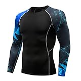 Funktionsshirt Herren Kompressionsshirt Langarm Sportshirt Männer Laufshirt Bodybuilder Trainingsshirt Fitness Yoga Casual Print T-Shirt Top B