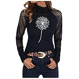 LFYYDS Damen Oberteil Mode Halbhoher Kragen Langarm Bluse Top Sexy Mesh Patchwork Oberteil Pullover für Frauen Lässiges Slim Fit Langarmshirt mit Drucken Damen Tunika Bluse Sw