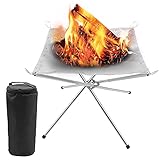 Tragbare Feuerschalen Faltbare Camping Feuerstelle, Outdoor Edelstahl Feuerkorb Stahl Mesh Kamin Mit Tasche Leicht Handlich Feuerstelle Lebendige für Draußen, Patio, Camping, Grill, Garten, H