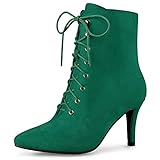 Allegra K Damen Spitze Zehen Reißverschluss Lace Up Stiletto Heel Stiefeletten, (smaragdgrün), 40.5 EU