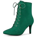 Allegra K Damen Spitze Zehen Reißverschluss Lace Up Stiletto Heel Stiefeletten, (smaragdgrün), 40.5 EU