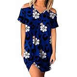 AFFGEQA Damen Freizeit Kleider Damen Sommerkleider Frauen Sommer Casual Fashion Print Kleid Kurzarm Schulterfrei Sexy